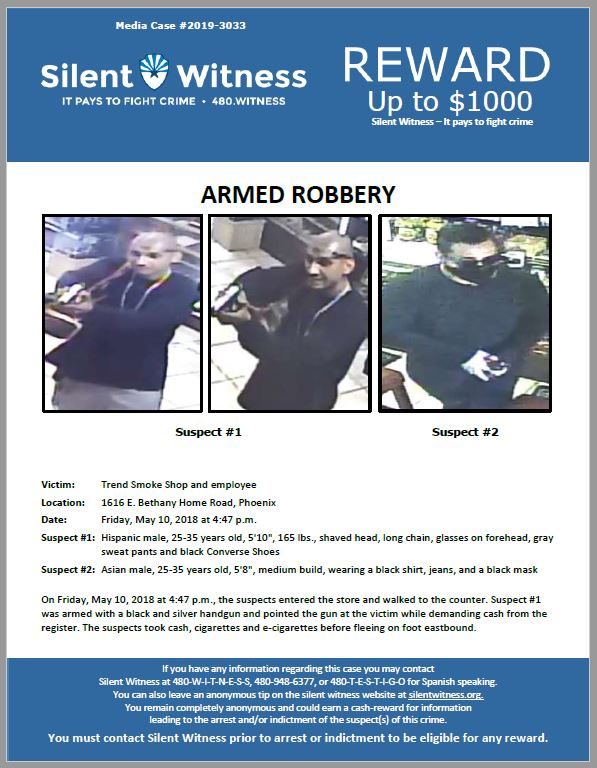 Armed Robbery / Trend Smoke Shop / 1616 E. Bethany Home Road, Phoenix