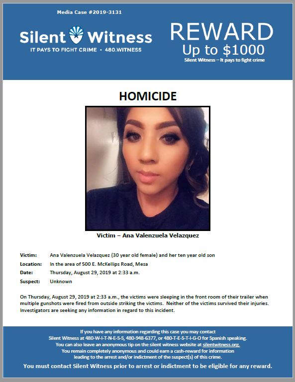 Ana Valenzuela Velazquez (30 year old female) and her ten year old son / In the area of 500 E. McKellips Road, Mesa