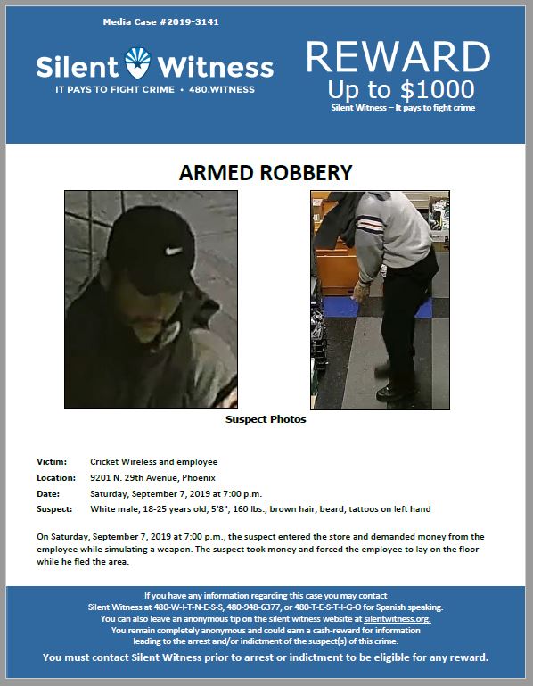 Armed Robbery Cricket Wireless 9201 N 29th Avenue Phoenix Silent Witness