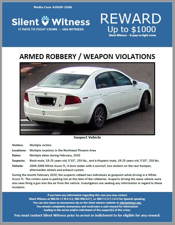 Armed Robbery / Weapon Violations / Northeast Phoenix Area